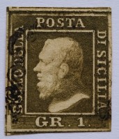 Francobollo 1 Grano III Tavola Oliva Chiaro Usato S.5 Sicilia